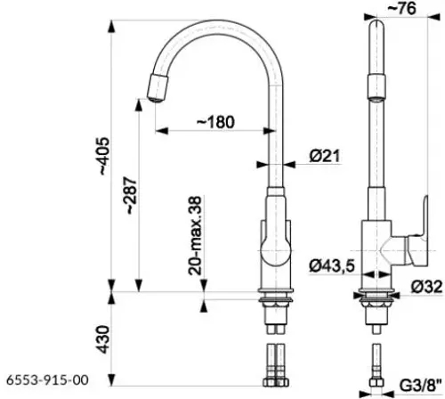 Bateria KFA Armatura Rumba 6553-915-51 Beżowy Mosiądz