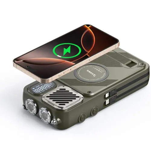 Radioodbiornik Hawk R40 Na korbkę, Solarne, Latarka, Radio FM Bluetooth Zielony