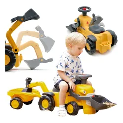 Falk Jeździk Traktor Komatsu z Łyżką Koparką i Przyczepą od 1-3 Lat
