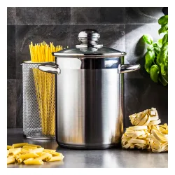 Garnek do gotowania makaronu stalowy z pokrywką i sitkiem SSW 4,1 l