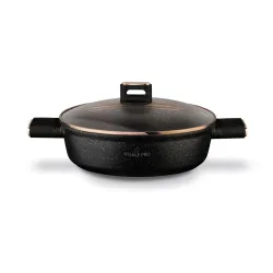 Patelnia nieprzywierająca z dwoma uchwytami i pokrywką STARKE PRO STARLET BLACK 28 cm