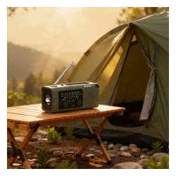 Radioodbiornik Hawk Expedition R10 Na korbkę, Solarne, Latarka, Radio FM Szary