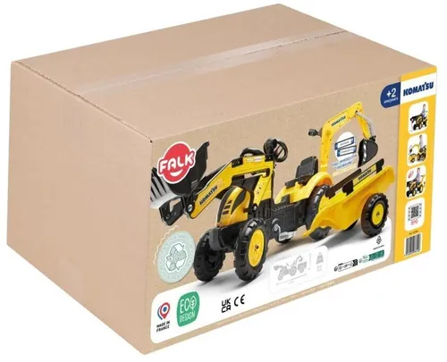 Falk Traktor Na Pedały Komatsu Z Łyżką Koparką I Przyczepą 2-5 Lat