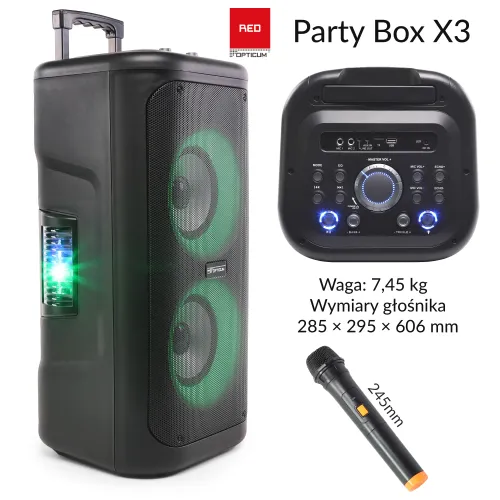 Power Audio Opticum Party Box SOUND X3 Radio FM Mikrofon Karaoke Bluetooth Czarny