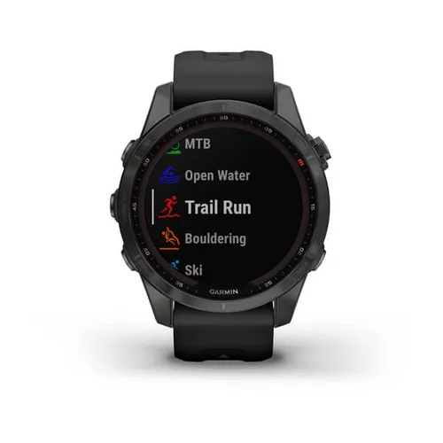 Смарт-часы Garmin FENIX 7S Sapphire Solar титановый угольно-серый DLC с силиконовым ремешком (010-02539-25)