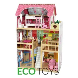 Ecotoys Dollhouse ahşap ahududu konağı (ZA-4109)