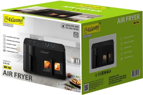 Air Fryer Frytkownica beztłuszczowa MAESTRO MR-760 9.5l z 8 automatycznymi programami, okienkiem do obserwacji postępów gotowania i podwójnym koszem