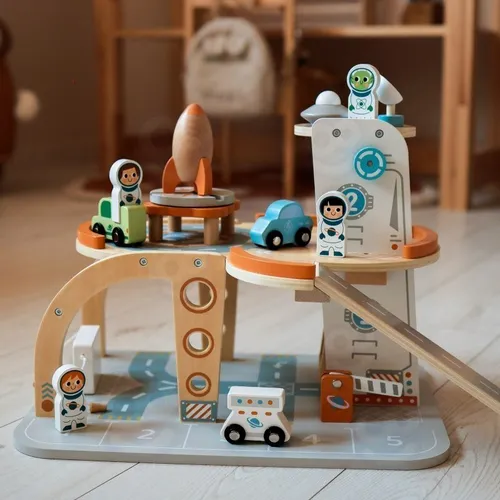 Tooky Toy Drewniany Kosmiczny Parking Stacja Kosmiczna