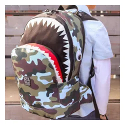 Школьный рюкзак Pick &amp; Pack Shark Shape M-camo Light blue