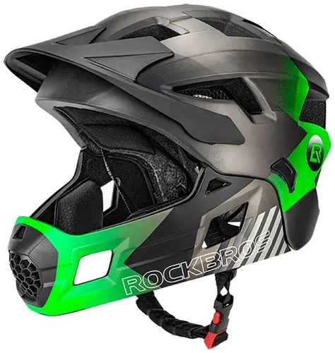 Kask rowerowy ROCKBROS TS-61 10110061004 Zielony Full Face dla Dzieci z odkręcaną szczęką (rozmiar M)