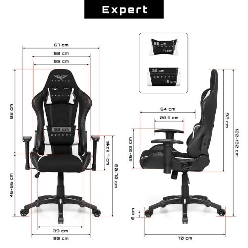 Fotel GAMVIS Expert Czarny (białe elementy)