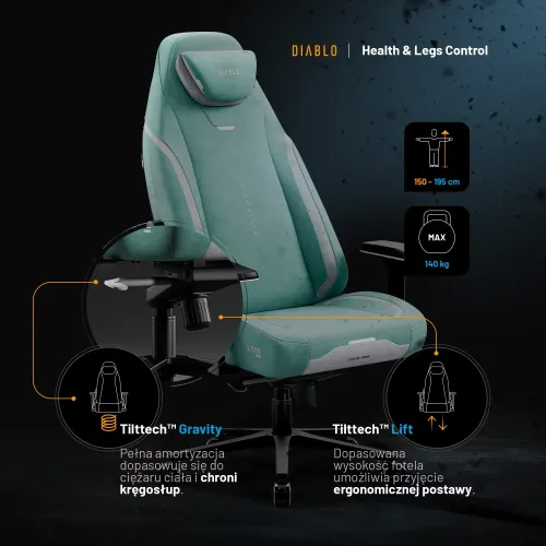 Fotel Diablo Chairs X.Eye Prime, Normal Size, Mystic Mint Gamingowy do 140kg Miętowy