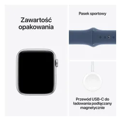 Apple Watch SE 2gen GPS 44mm koperta z aluminium (srebrny) + pasek sportowy rozmiar S/M (denim) 2024 (CPO)