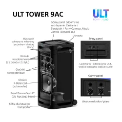 Power Audio Sony ULT Tower 9AC SRS-ULT900AC Bluetooth Mikrofon Karaoke Czarny