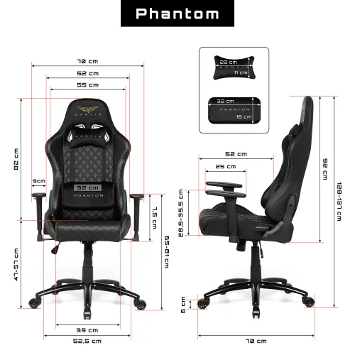 Fotel GAMVIS Phantom Large Pikowany Czarny (złote elementy)