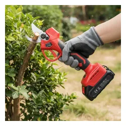 Ogrodowy sekator akumulatorowy elektryczny do gałęzi 2 akumulatory czerwony