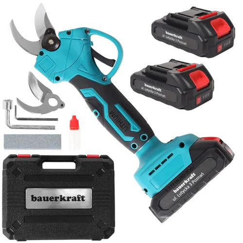 Ogrodowy sekator akumulatorowy elektryczny do gałęzi 2 akumulatory niebieski