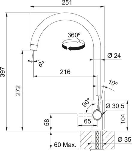 Bateria FRANKE Lina Clear Water 2.0 J 120.0730.807 Czarny mat