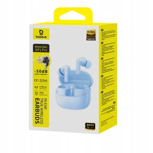 Słuchawki bezprzewodowe Baseus Bass BP1 Pro ANC Dokanałowe Bluetooth 6.0 Niebieski