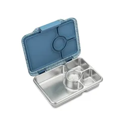 Lunchbox 4-komorowy Yumbox Pret ze stalową tacą - Paris blue glitter