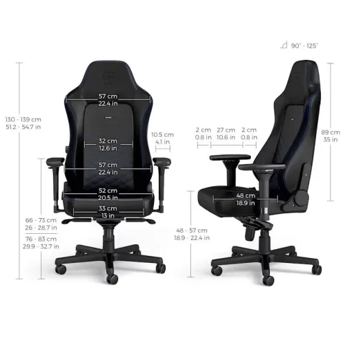 Fotel Noblechairs HERO Black Blue Gamingowy do 150kg Skóra ECO Czarno-niebieski