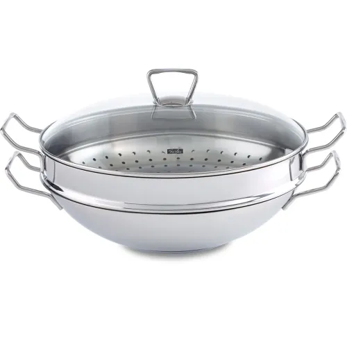 FISSLER Nanjing 36 cm - patelnia / wok ze stali nierdzewnej z pokrywką