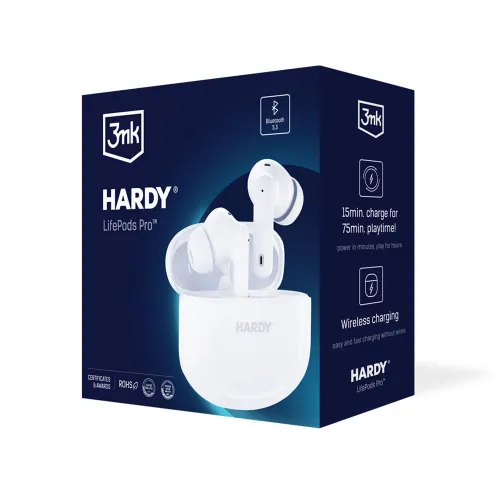 Słuchawki bezprzewodowe 3mk HARDY LifePods Pro ANC Dokanałowe Bluetooth 5.3 Biały