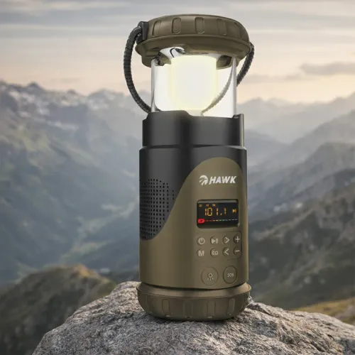 Radioodbiornik Hawk Expedition R30 Na korbkę, Solarne, Latarka, Radio FM Zielony