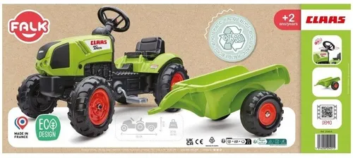 Falk Traktor Claas Zielony na Pedały z Przyczepą + Klakson od 2 Lat.