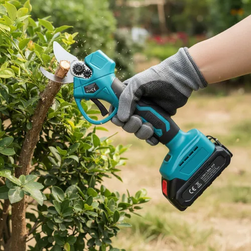 Ogrodowy sekator akumulatorowy elektryczny do gałęzi 2 akumulatory niebieski