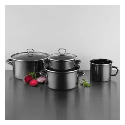 Garnek emaliowany z pokrywką EMALIA POLSKA PLESZEW METALICO NISKI 1,4 l