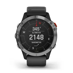 Смарт-часы Garmin FENIX 6 Solar серебристый с черным ремешком (010-02410-00)