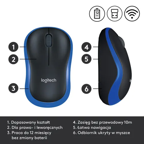 Myszka Logitech M185 Czarno-niebieski