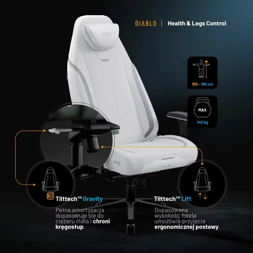 Fotel Diablo Chairs X.Eye Prime, Normal Size, Ghosted White Gamingowy do 140kg Biały