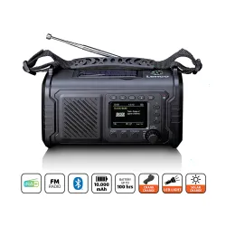 Radioodbiornik Lenco PDR-055BK Na korbkę, Solarne, Latarka, Powerbank, Radio FM DAB+ Czarny