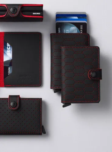 Küçük RFID Cüzdan Gizli Slimwallet Yakıt-Siyah / Kırmızı