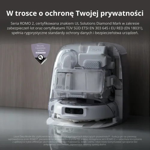 Robot sprzątający DJI Romo P2 Funkcja mopowania Stacja oczyszczająca Tworzenie mapy pomieszczenia Funkcje AI Biały