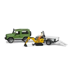 Bruder 02593 Land Rover Defender Station Wagon z przyczepą jednoosiową, mikrokoparką JCB 8010 CTS i pracownikami budowlanymi (02-593)