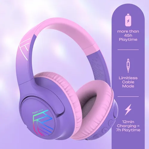 Słuchawki bezprzewodowe PowerLocus Bobo Nauszne Dla Dzieci Bluetooth 5.3 Różowo-fioletowy