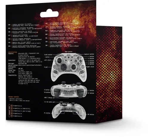 Pad Deltaco GAM-149-T do Nintendo Switch, PC Bezprzewodowy Transparent