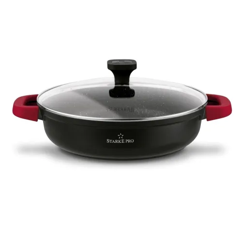 Patelnia na indukcję marmurowa z pokrywką krótkie uchwyty Starke Pro Ochre 28 cm