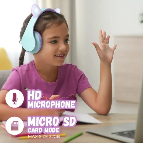Słuchawki nauszne POWERLOCUS P2 Kids Kocie uszy Niebiesko-fioletowy