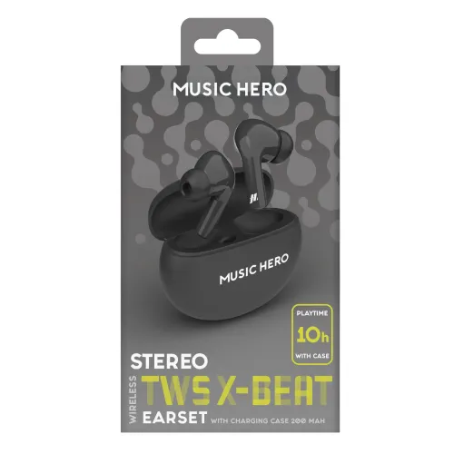 Słuchawki bezprzewodowe Music Hero TWS X-BEAT Dokanałowe Bluetooth Czarny