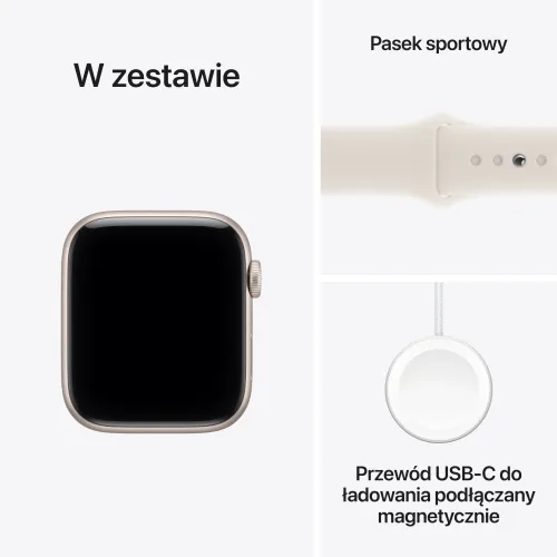 Apple Watch SE 3gen GPS 40mm koperta z aluminium (księżycowa poświata) + pasek sportowy rozmiar S/M (księżycowa poświata) 2025