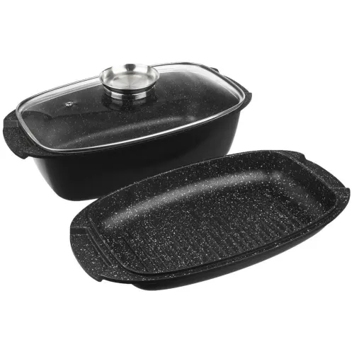 Brytfanna aluminiowa z pokrywką i patelnią grillową 5 l