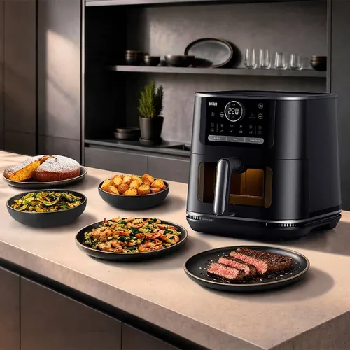 Air Fryer Frytkownica beztłuszczowa BRAUN MultiFry 7 HF7076BK 8l z okienkiem do obserwacji postępów gotowania