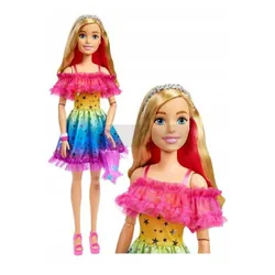 DUŻA LALKA BARBIE 71 cm w kolorowej sukience HJX98