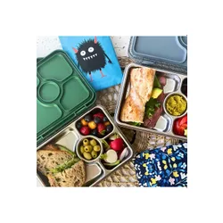 Lunchbox 4-komorowy Yumbox Pret ze stalową tacą - Paris blue glitter
