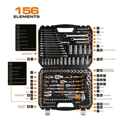 Klucze nasadowe 1/4", 3/8", 1/2", 156szt. Neo 10-072