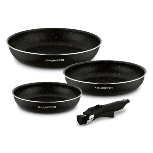 Komplet patelni z odpinaną rączką Konighoffer Spinel Black 20 cm 24 cm 28 cm bez indukcji